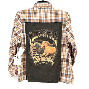 Yellowstone Montana Wild Horses Flannel Cowgirl Shirt Girls Sz M 8 10 Back Panel
